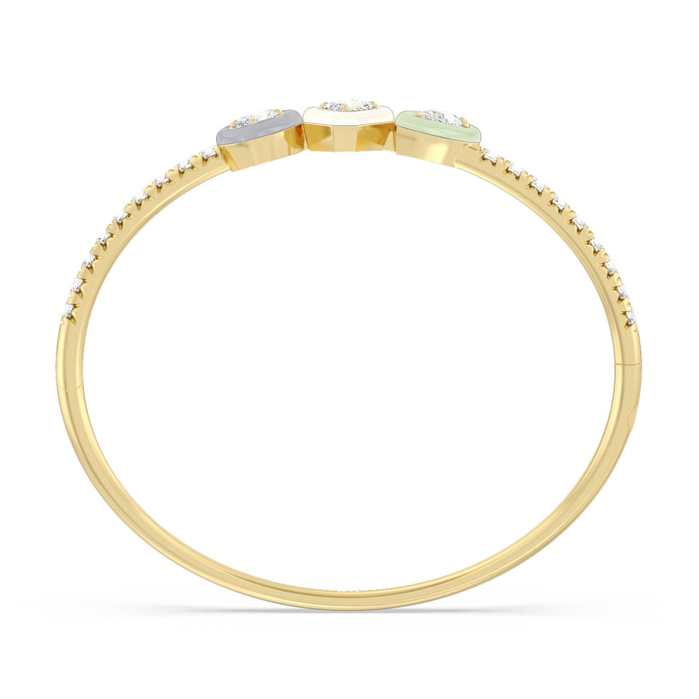 Pave Two Tone Bangle in Ceramic with Lab Cut Diamond in 14KT Yellow Gold view 3
