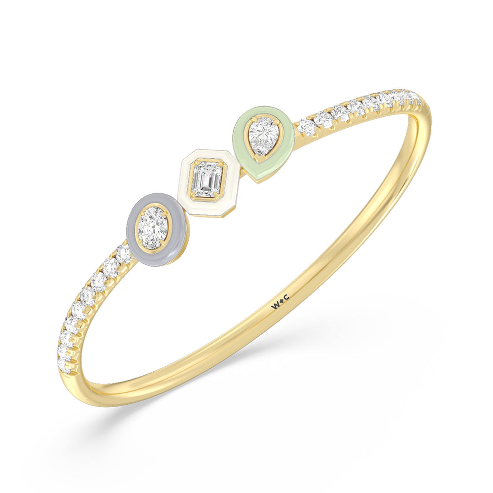 Pave Two Tone Bangle in Ceramic with Lab Cut Diamond in 14KT Yellow Gold view 2
