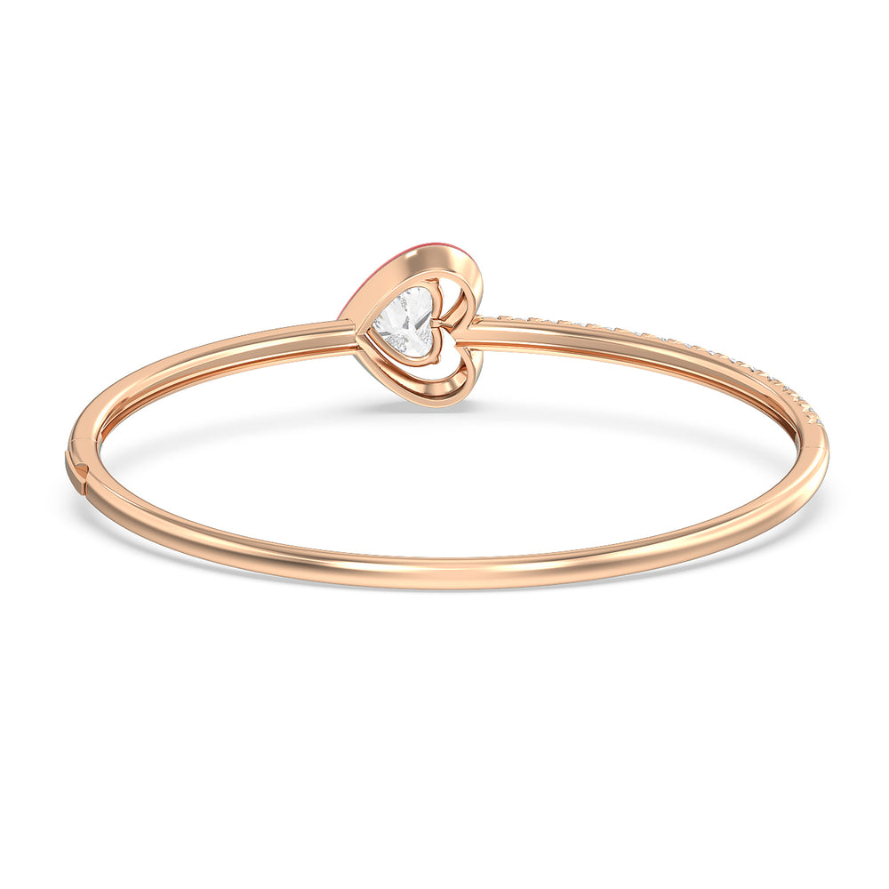 Half Pave Heart Bangle in Ceramic with Midnight Cut Diamond in 14KT Rose Gold view 4
