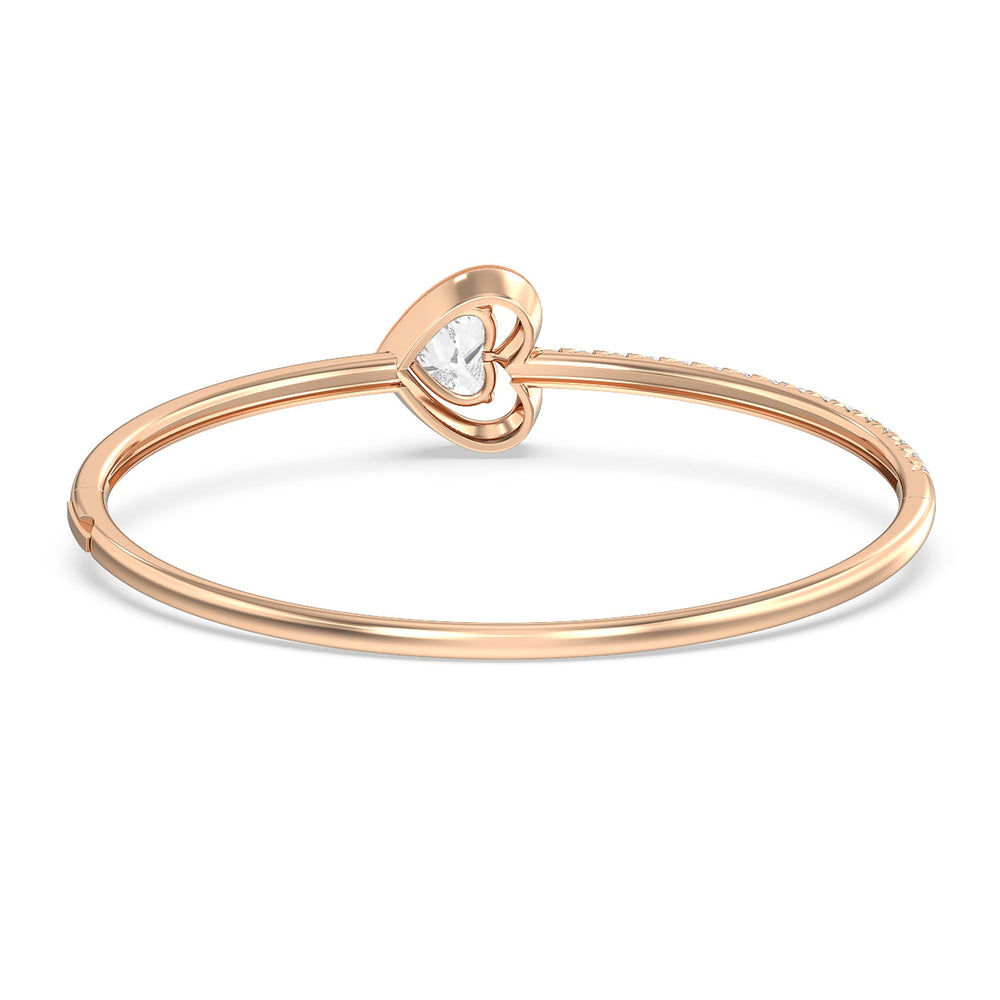 Half Pave Heart Bangle in Ceramic with Coral Cut Diamond in 14KT Rose Gold view 4
