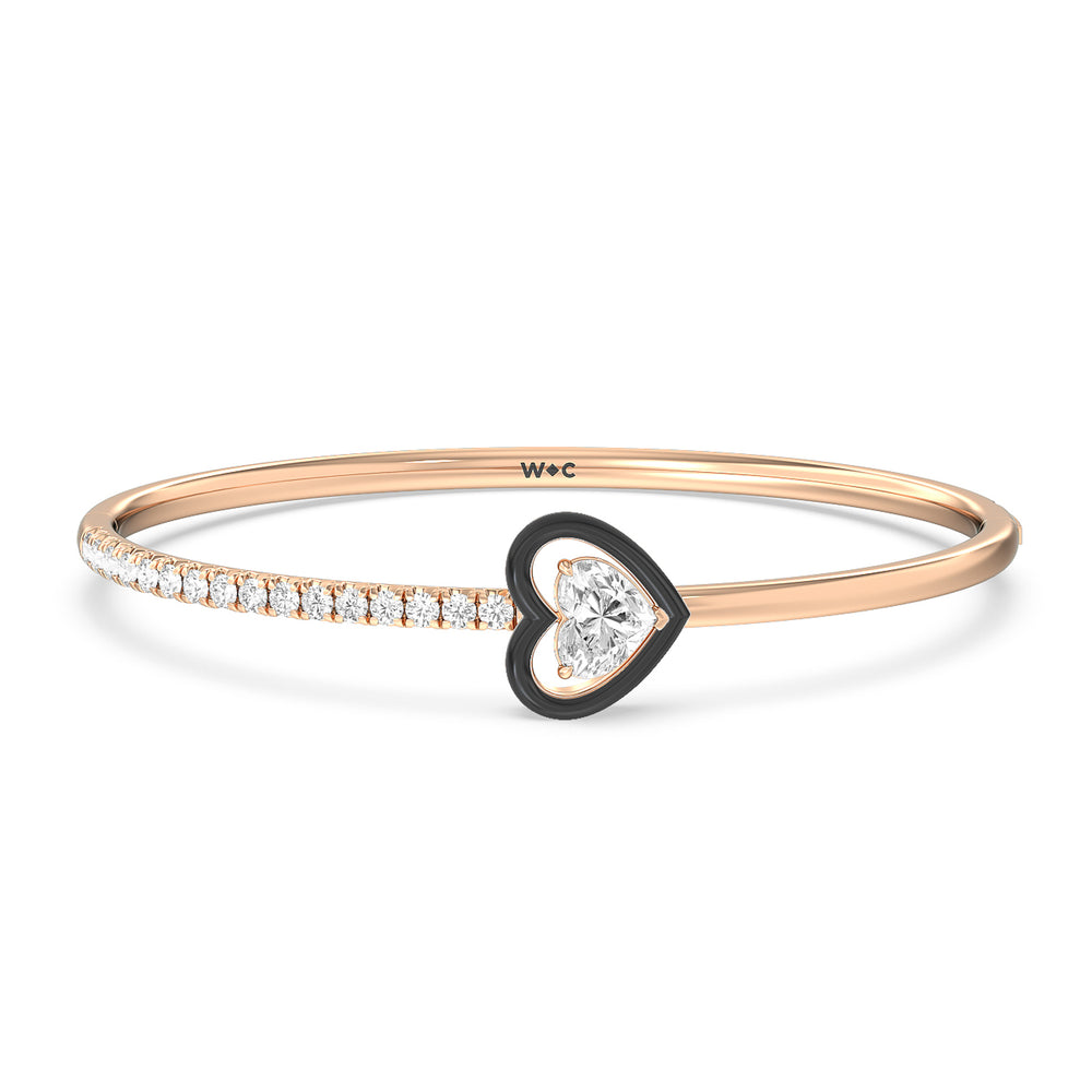 Half Pave Heart Bangle in Ceramic with Midnight Cut Diamond in 14KT Rose Gold view 1
