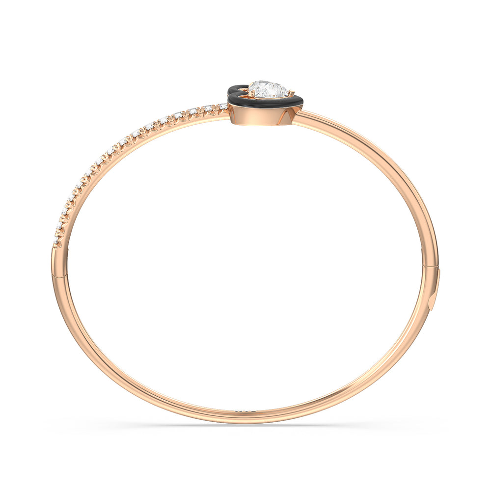 Half Pave Heart Bangle in Ceramic with Midnight Cut Diamond in 14KT Rose Gold view 2
