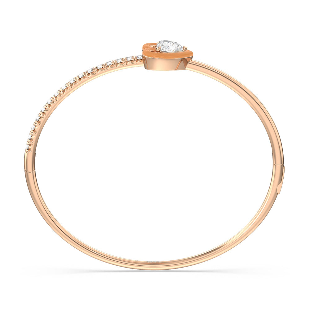 Half Pave Heart Bangle in Ceramic with Coral Cut Diamond in 14KT Rose Gold view 3
