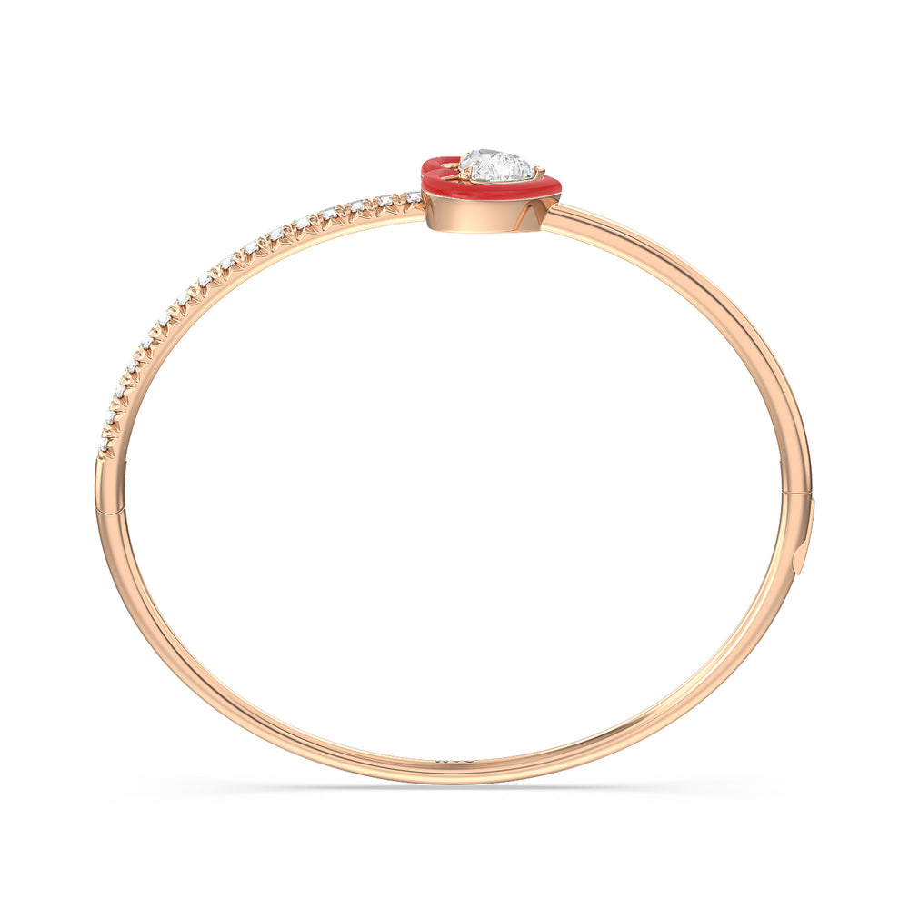 Half Pave Heart Bangle in Ceramic with Hibiscus Cut Diamond in 14KT Rose Gold view 3
