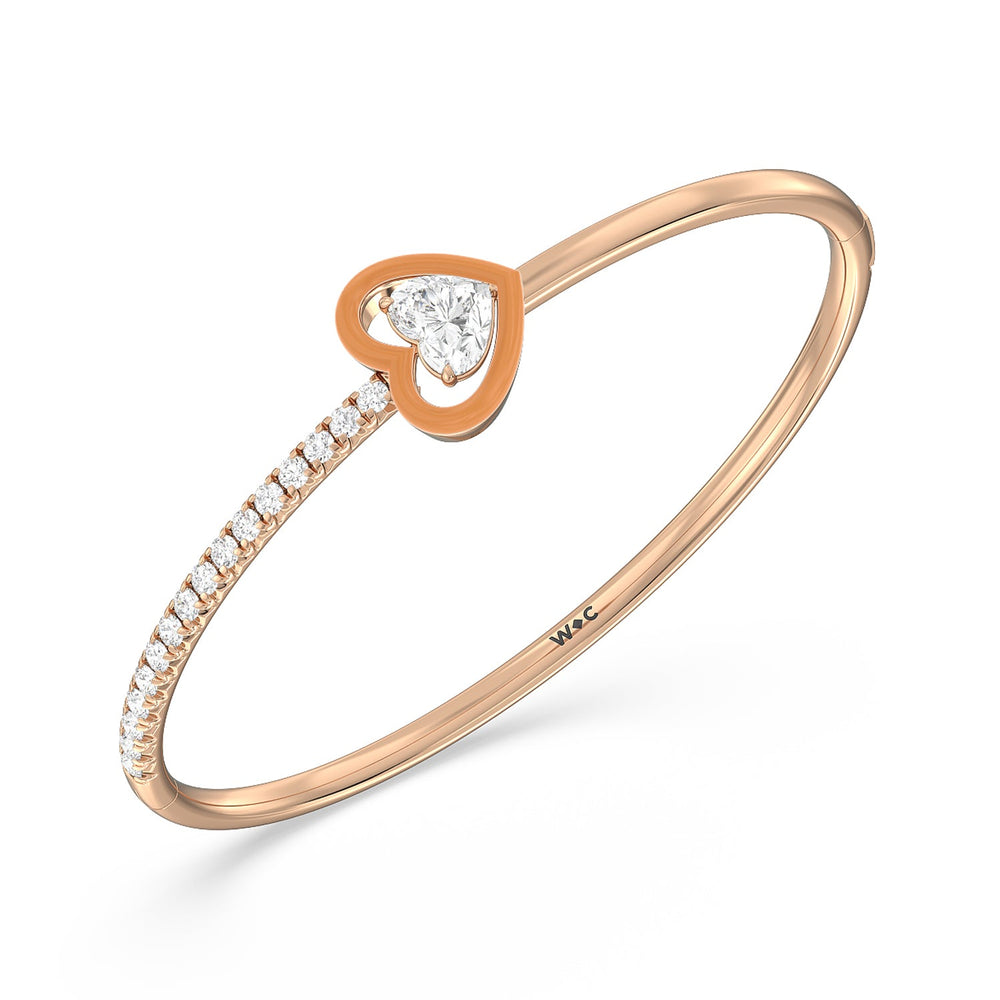 Half Pave Heart Bangle in Ceramic with Coral Cut Diamond in 14KT Rose Gold view 2

