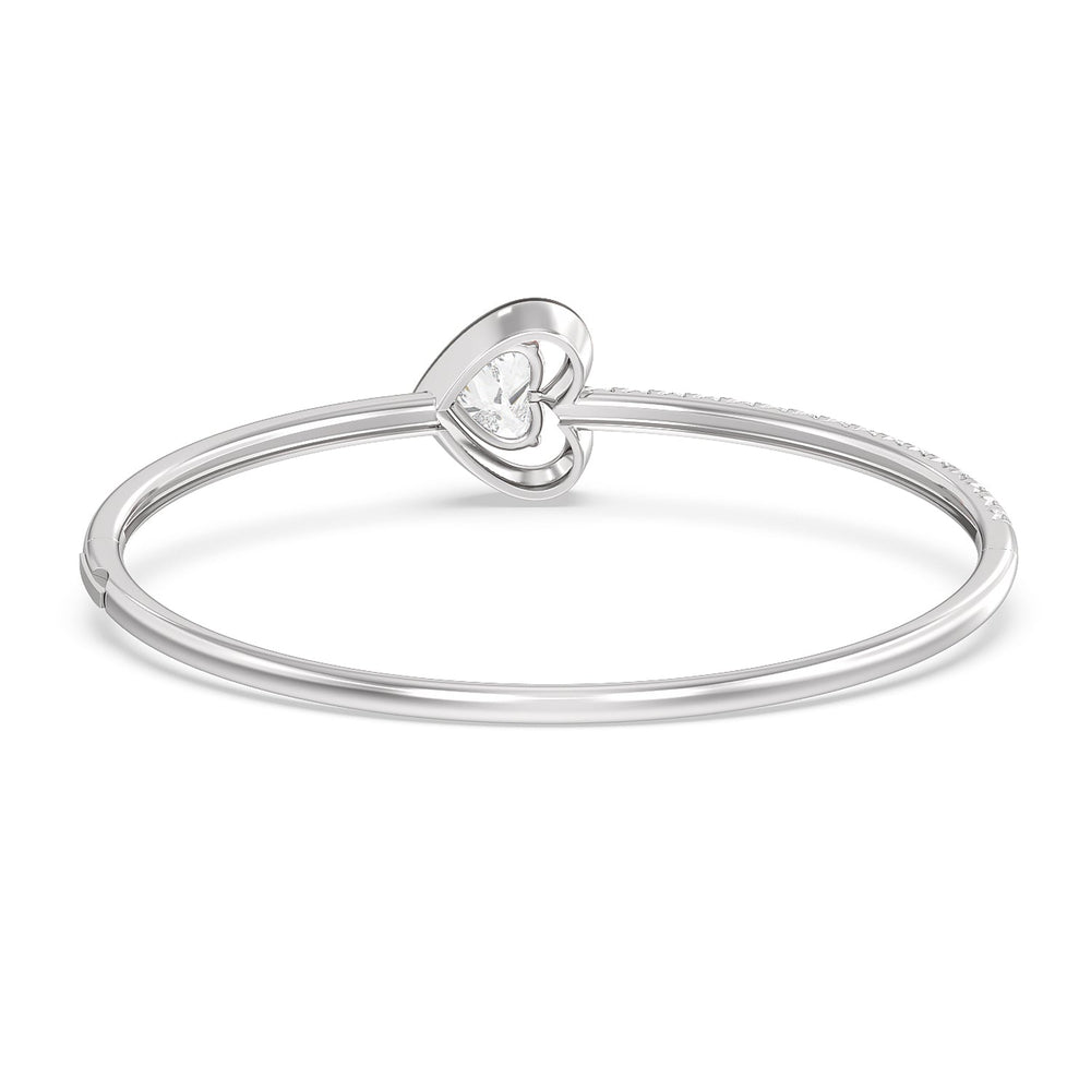 Half Pave Heart Bangle in Ceramic with Midnight Cut Diamond in 14KT Sterling Silver view 4
