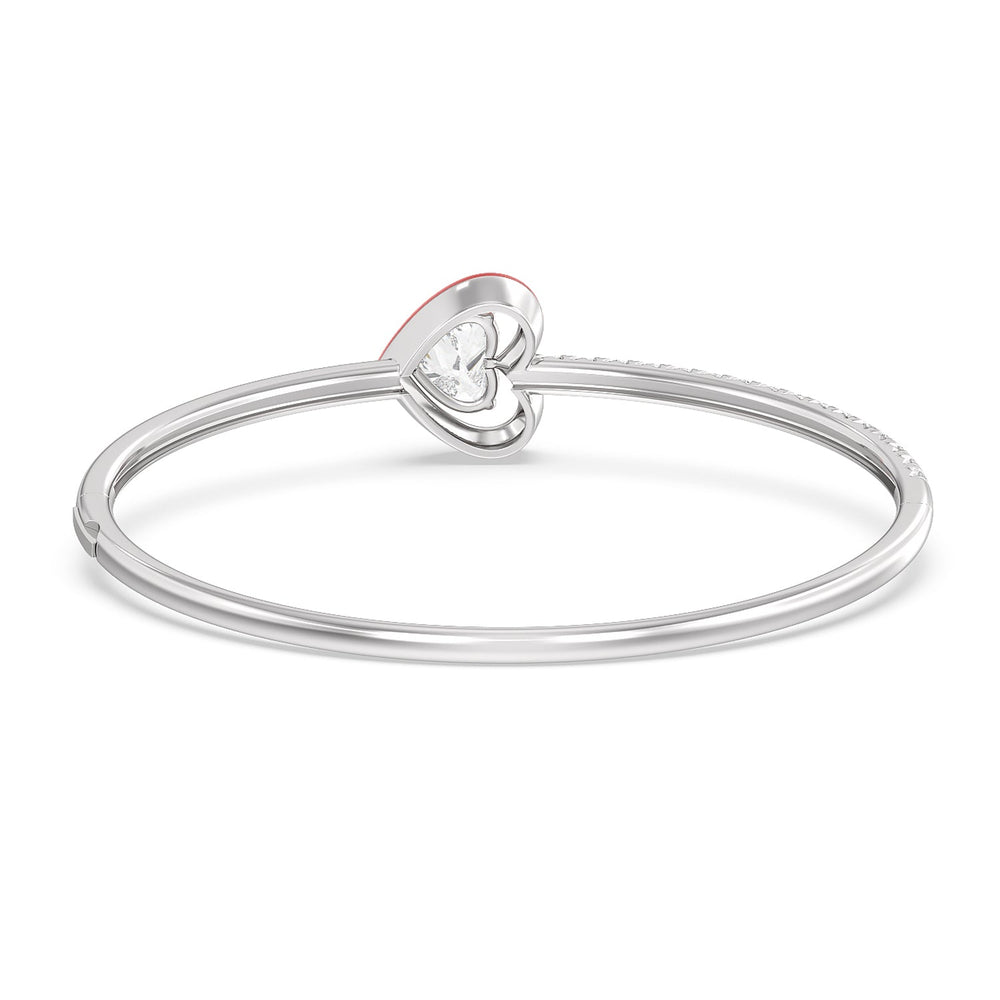 Half Pave Heart Bangle in Ceramic with Hibiscus Cut Diamond in 14KT Sterling Silver view 4
