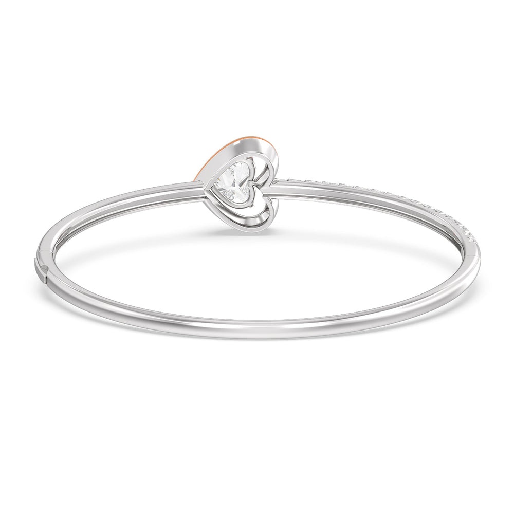 Half Pave Heart Bangle in Ceramic with Coral Cut Diamond in 14KT Sterling Silver view 4
