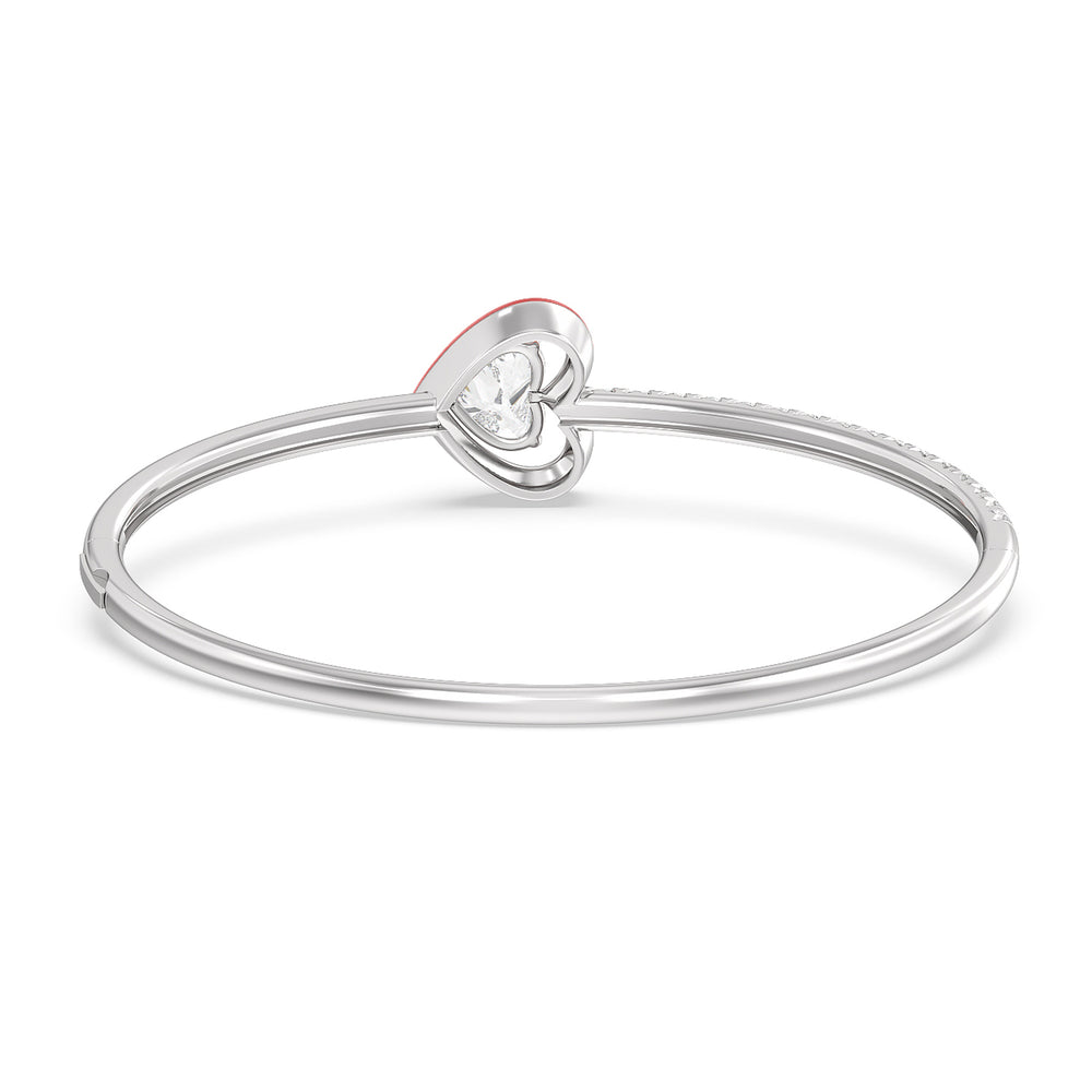Half Pave Heart Bangle in Ceramic with Hibiscus Cut Diamond in 14KT White Gold view 4
