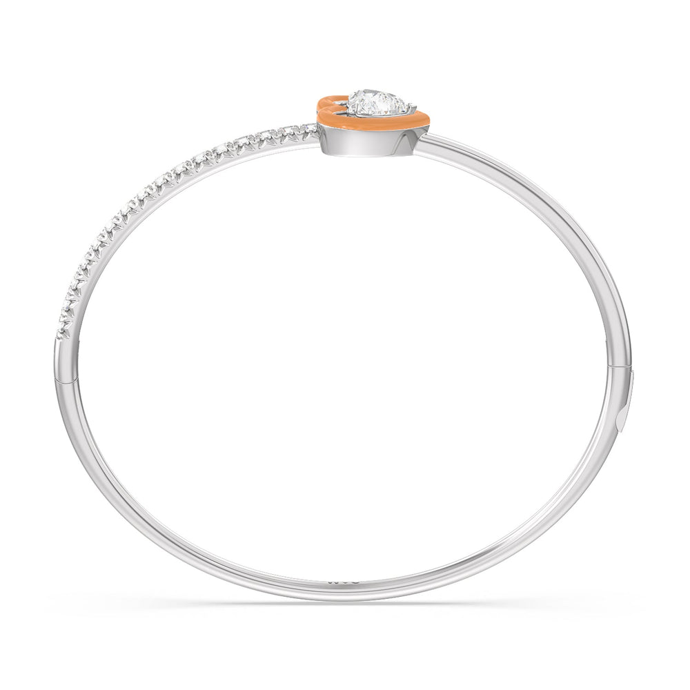 Half Pave Heart Bangle in Ceramic with Coral Cut Diamond in 14KT White Gold view 3
