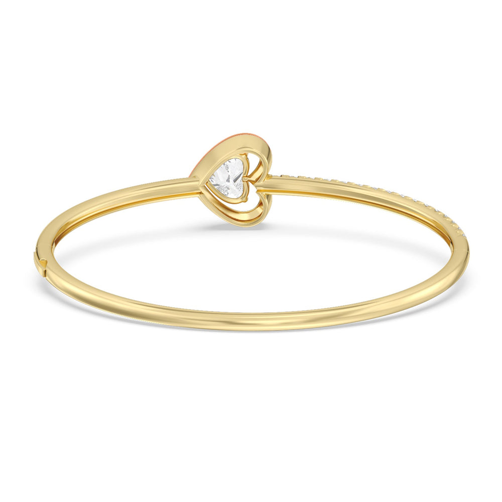 Half Pave Heart Bangle in Ceramic with Coral Cut Diamond in 14KT Yellow Gold view 4
