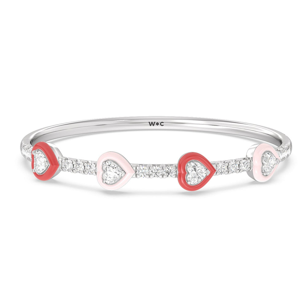 Multi Heart Bezel Bangle in Ceramic with Lab Cut Diamond in 14KT Sterling Silver view 1
