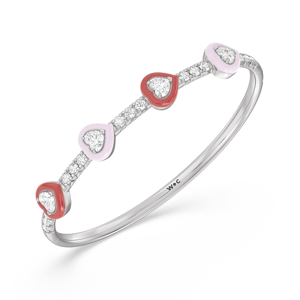 Multi Heart Bezel Bangle in Ceramic with Lab Cut Diamond in 14KT Sterling Silver view 2
