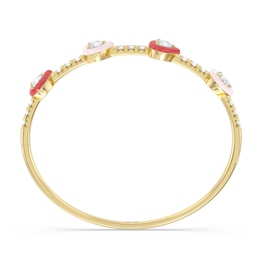 Multi Heart Bezel Bangle in Ceramic with Lab Cut Diamond in 14KT Yellow Gold view 3
