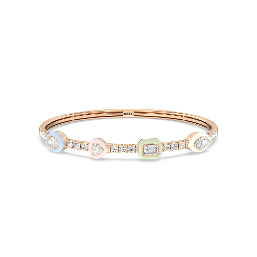 Mixed Shape Bezel Bangle in Ceramic with Lab Cut Diamond in 14KT Rose Gold view 1
