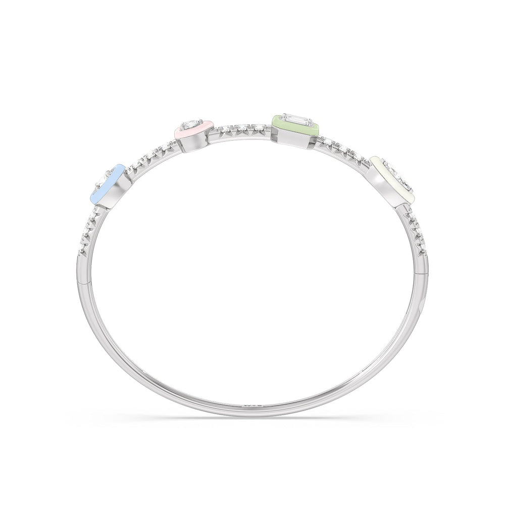 Mixed Shape Bezel Bangle in Ceramic with Lab Cut Diamond in 14KT White Gold view 2
