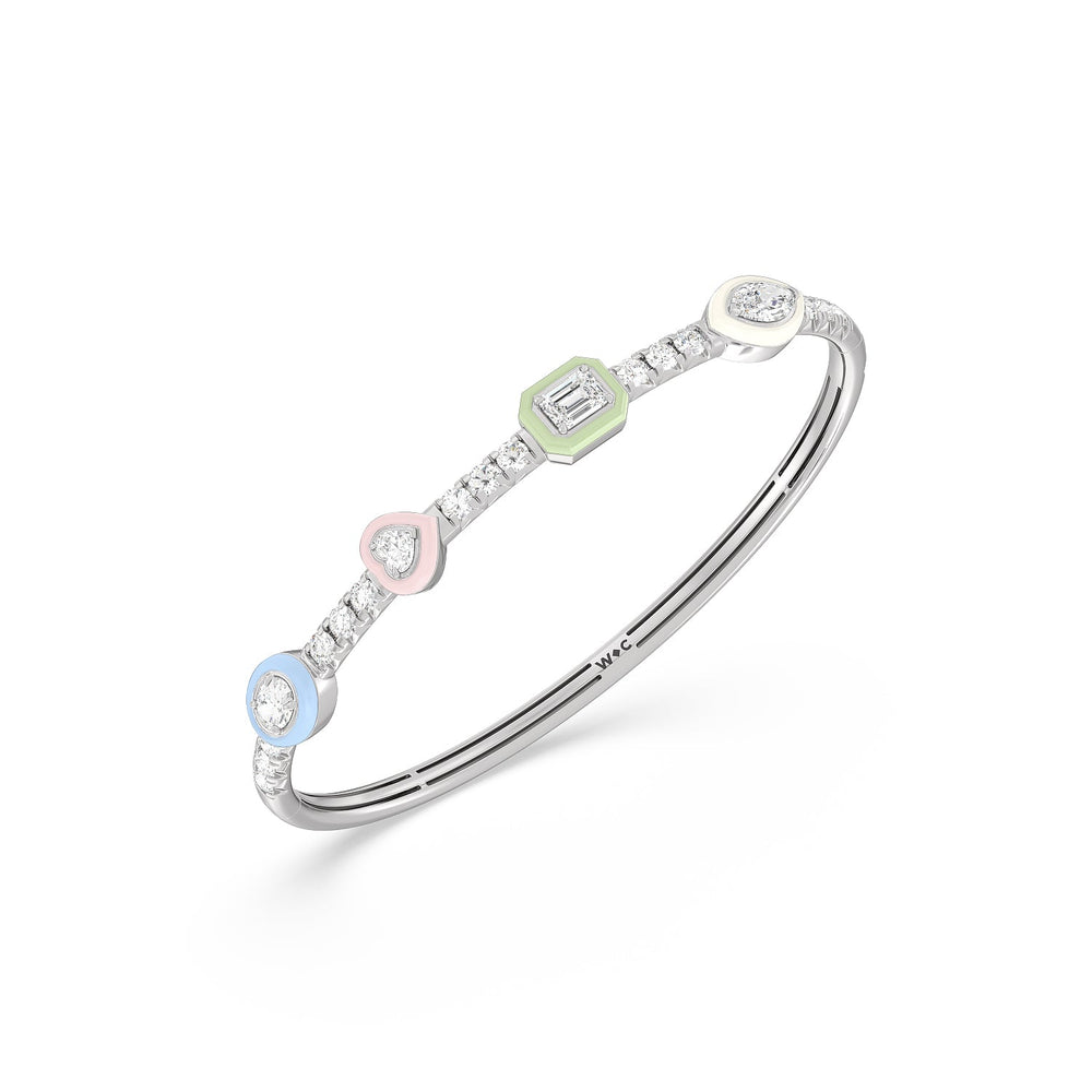 Mixed Shape Bezel Bangle in Ceramic with Lab Cut Diamond in 14KT White Gold view 3
