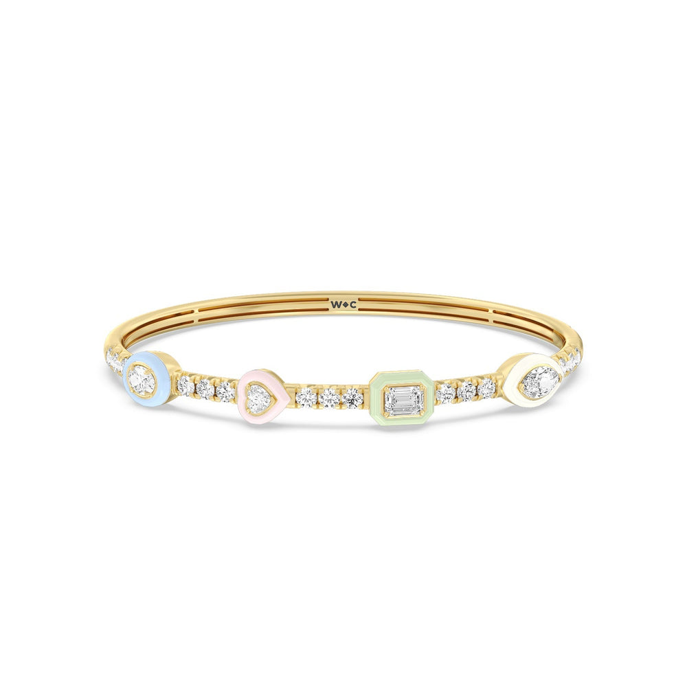 Mixed Shape Bezel Bangle in Ceramic with Lab Cut Diamond in 14KT Yellow Gold view 1
