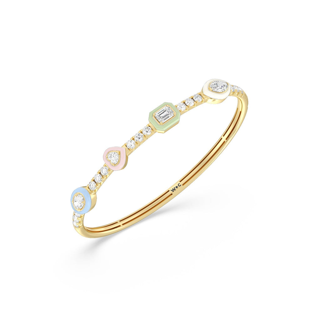 Mixed Shape Bezel Bangle in Ceramic with Lab Cut Diamond in 14KT Yellow Gold view 3
