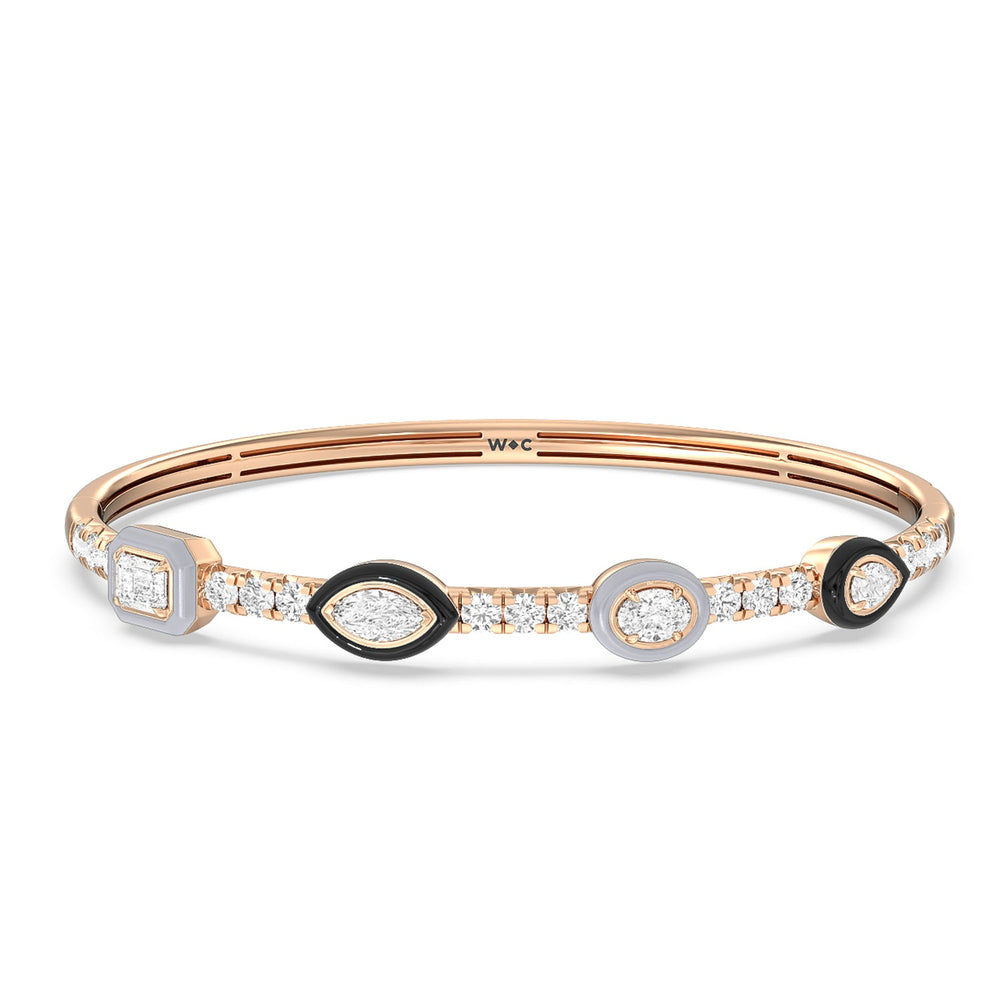Two Tone Mixed Shape Bangle in Ceramic with Lab Cut Diamond in 14KT Rose Gold view 1
