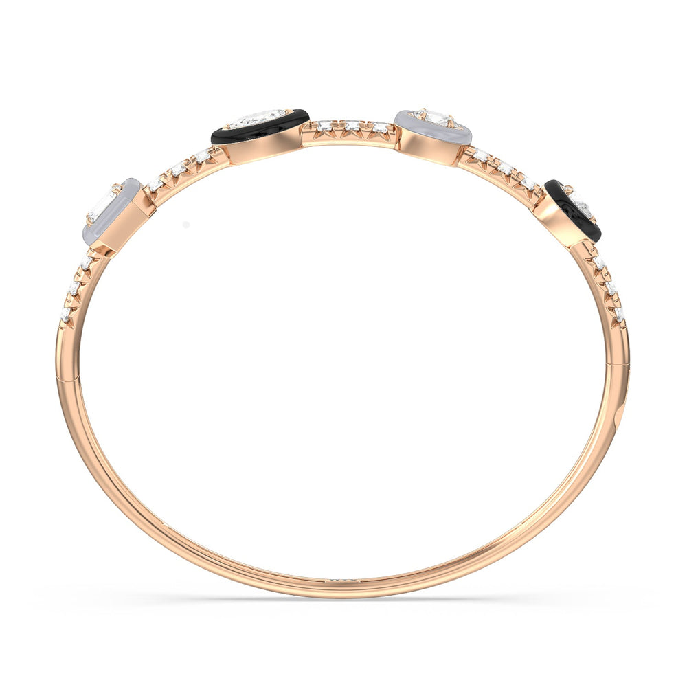 Two Tone Mixed Shape Bangle in Ceramic with Lab Cut Diamond in 14KT Rose Gold view 3
