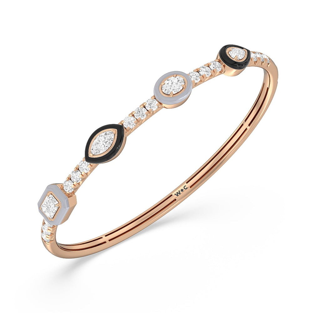 Two Tone Mixed Shape Bangle in Ceramic with Lab Cut Diamond in 14KT Rose Gold view 2
