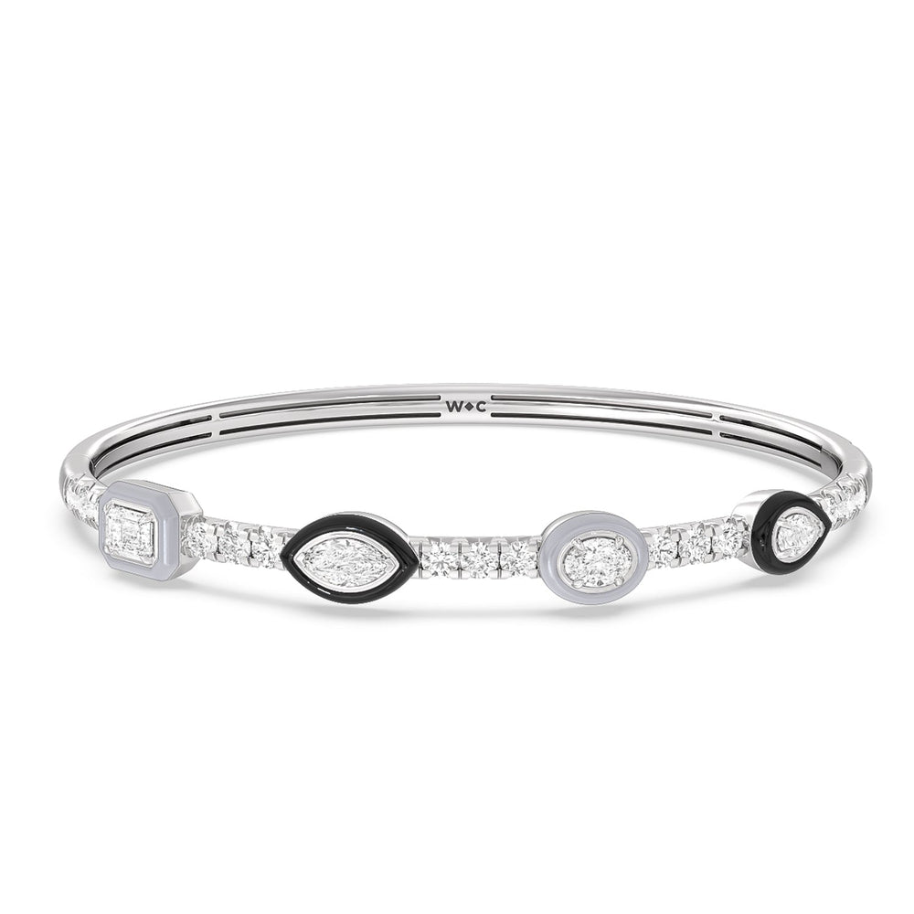 Two Tone Mixed Shape Bangle in Ceramic with Lab Cut Diamond in 14KT White Gold view 1
