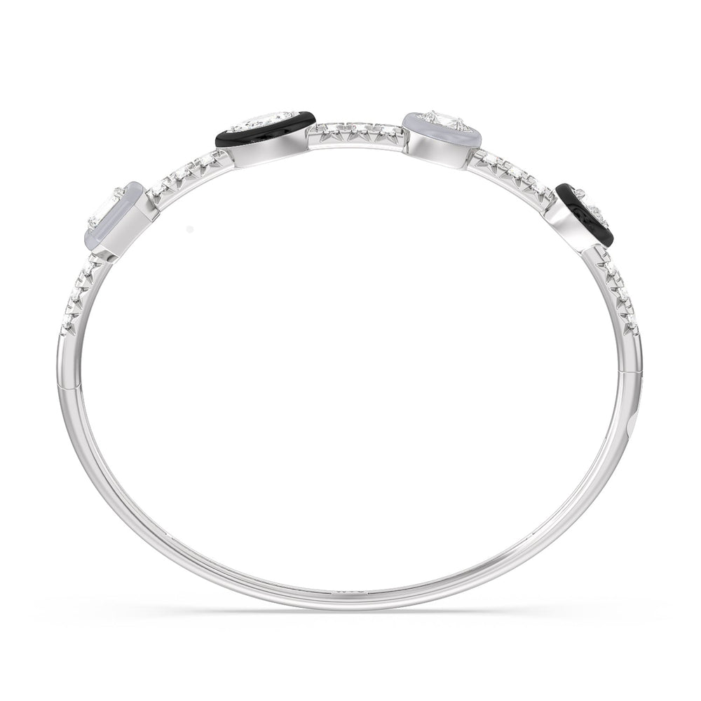 Two Tone Mixed Shape Bangle in Ceramic with Lab Cut Diamond in 14KT White Gold view 3
