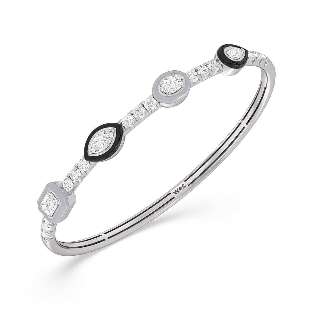Two Tone Mixed Shape Bangle in Ceramic with Lab Cut Diamond in 14KT White Gold view 2

