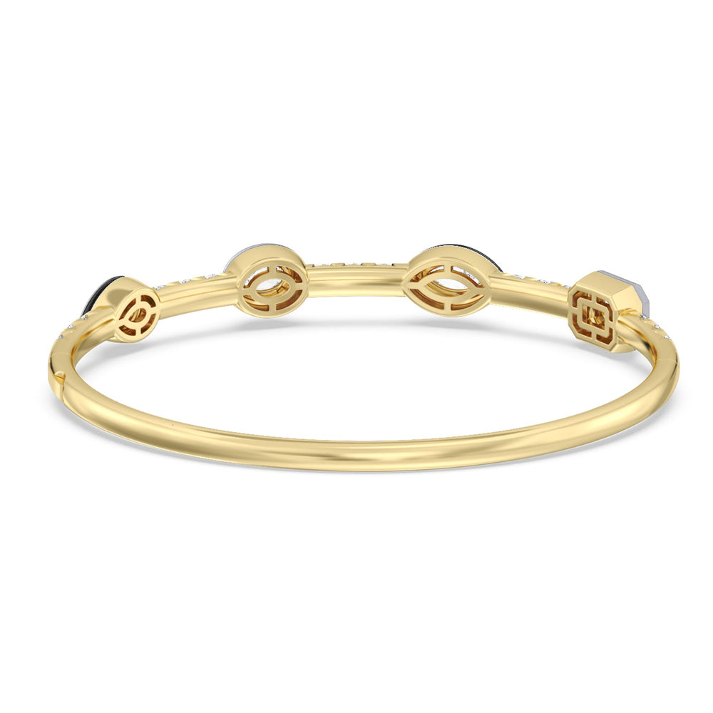 Two Tone Mixed Shape Bangle in Ceramic with Lab Cut Diamond in 14KT Yellow Gold view 4
