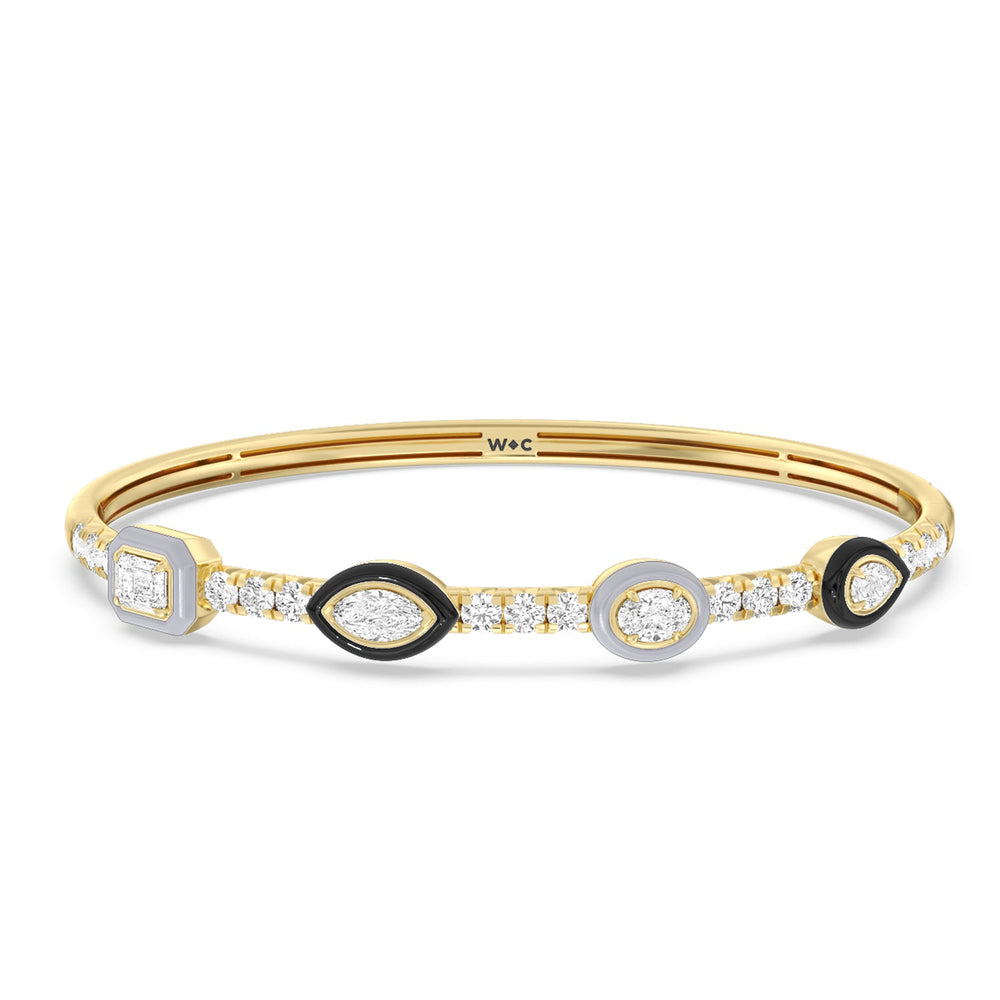 Two Tone Mixed Shape Bangle in Ceramic with Lab Cut Diamond in 14KT Yellow Gold view 1
