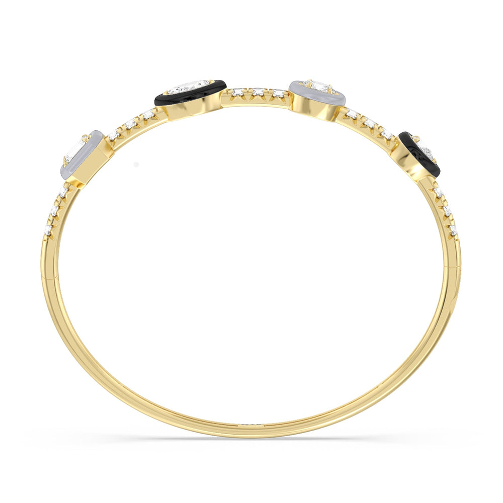Two Tone Mixed Shape Bangle in Ceramic with Lab Cut Diamond in 14KT Yellow Gold view 3
