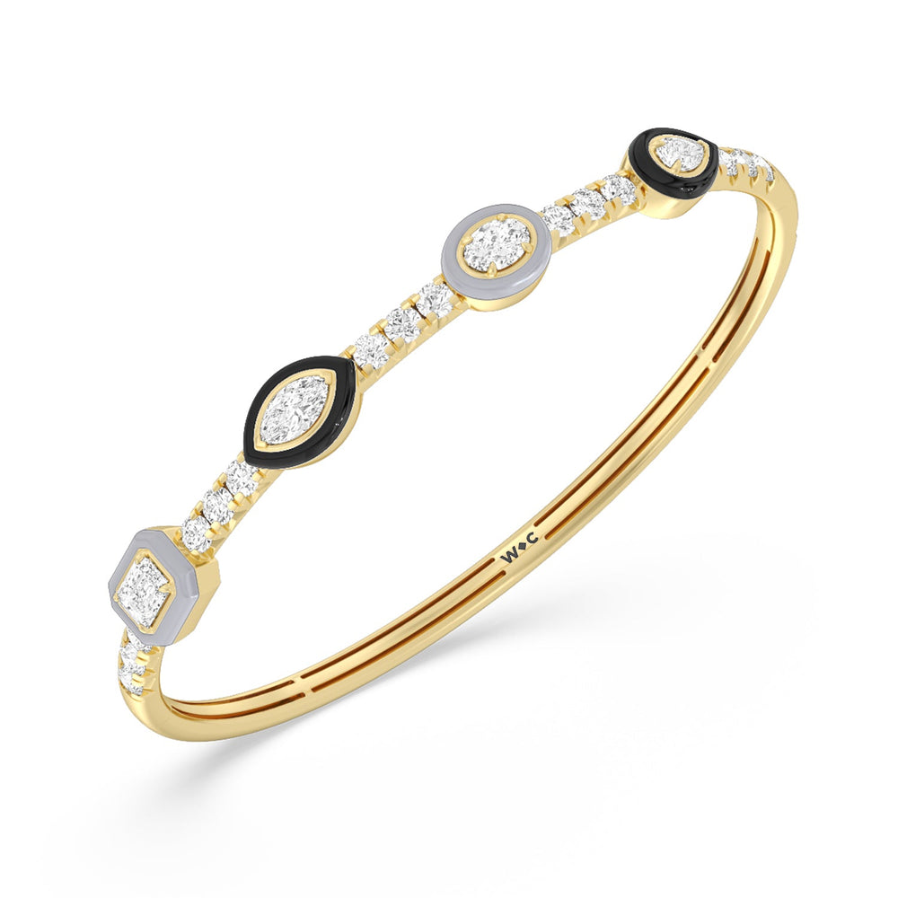 Two Tone Mixed Shape Bangle in Ceramic with Lab Cut Diamond in 14KT Yellow Gold view 2
