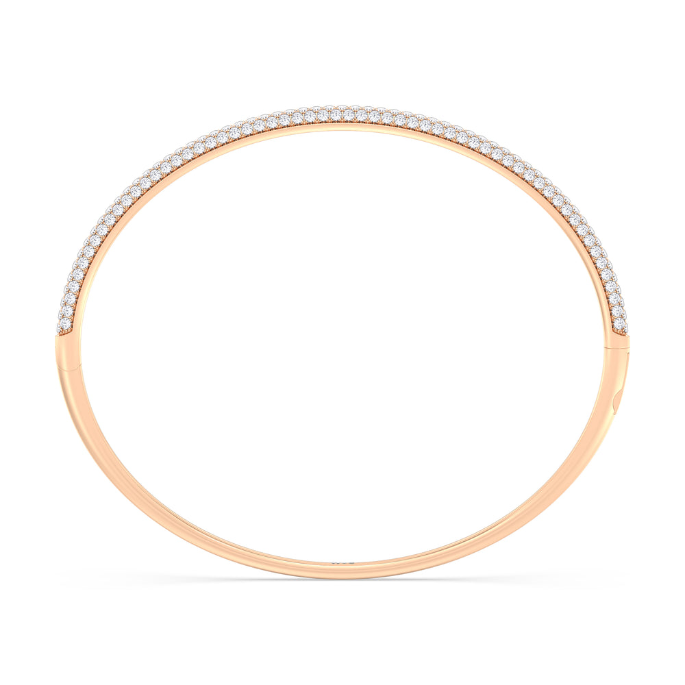 Elegance Three Row Pave Bangle with Lab Cut Diamond in 14KT Rose Gold view 2
