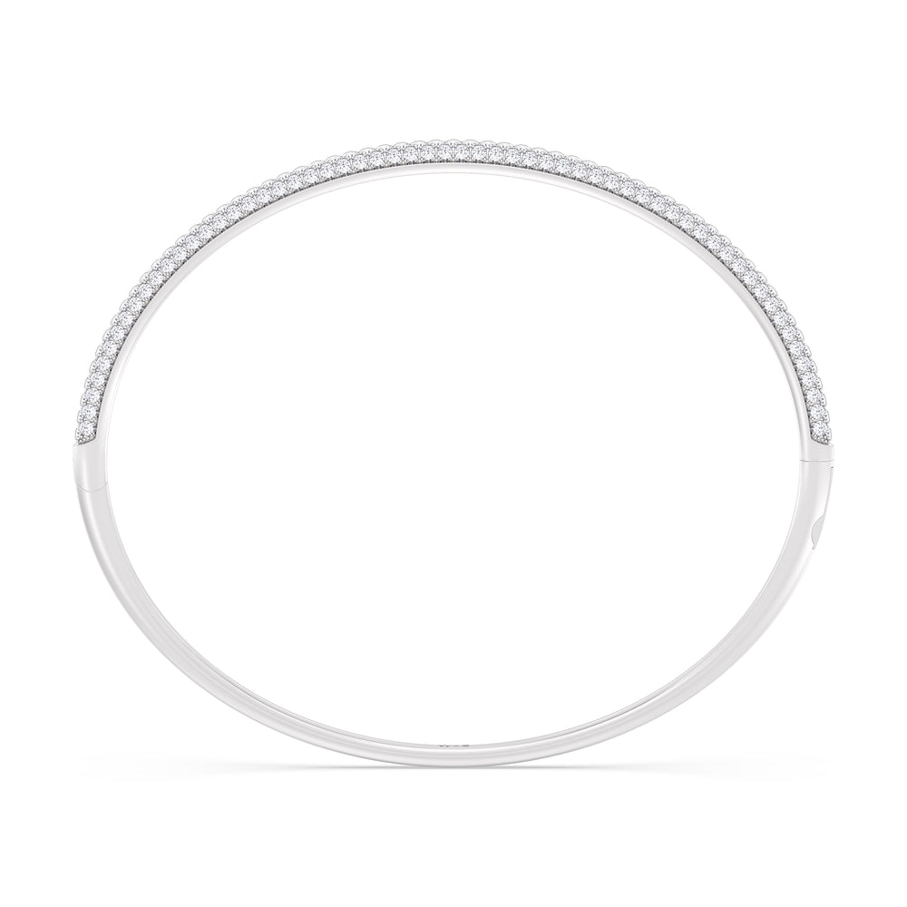Elegance Three Row Pave Bangle with Lab Cut Diamond in 14KT White Gold view 2
