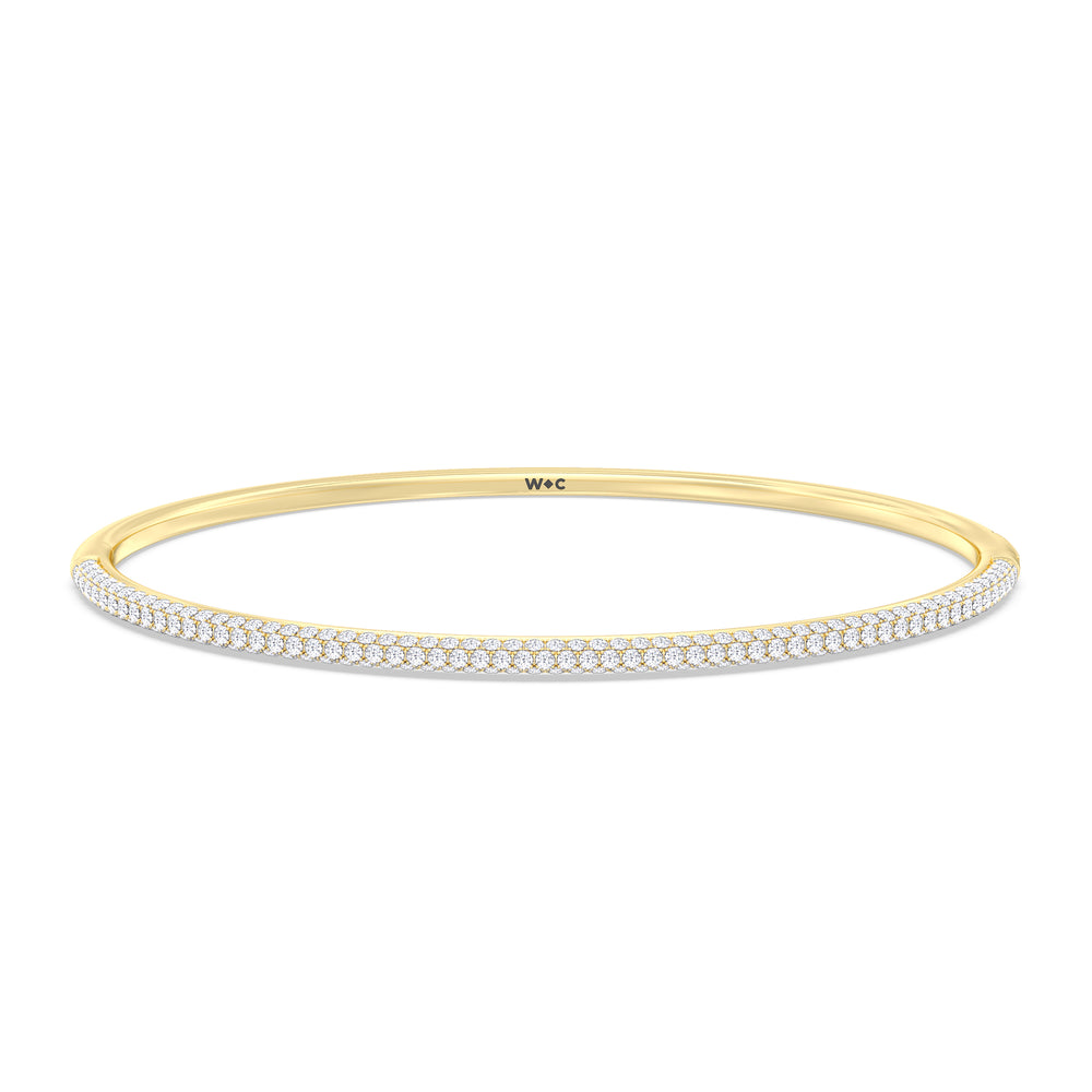 Elegance Three Row Pave Bangle with Lab Cut Diamond in 14KT Yellow Gold view 1
