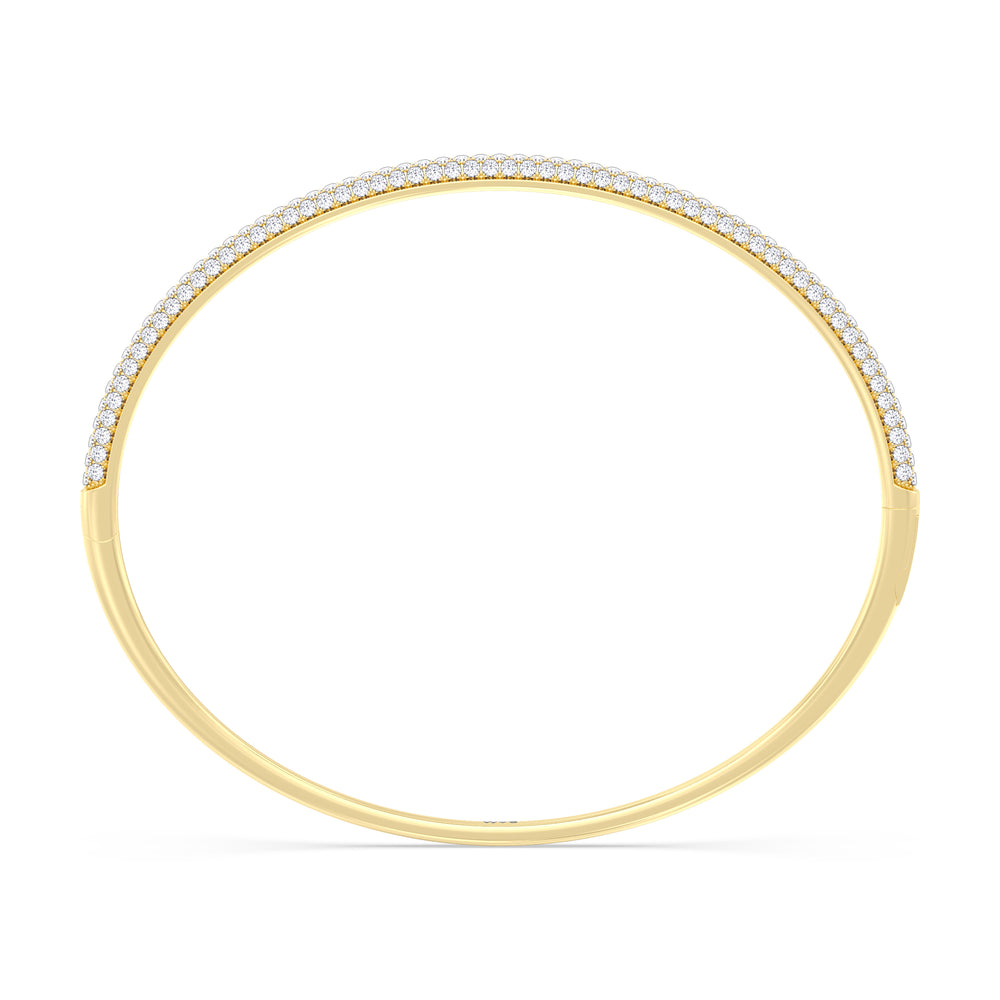 Elegance Three Row Pave Bangle with Lab Cut Diamond in 14KT Yellow Gold view 2
