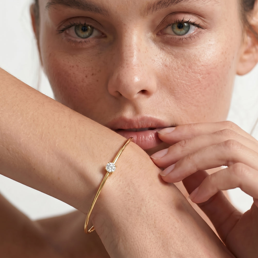 The Naomi Bangle with Lab Cut Diamond in 14KT Yellow Gold view 2
