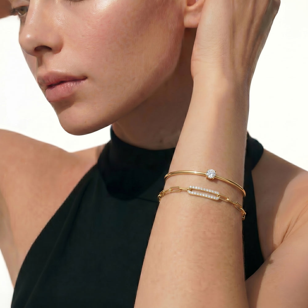 The Naomi Bangle with Lab Cut Diamond in 14KT Yellow Gold view 3
