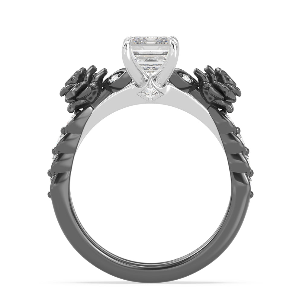 Enchanted Star Lab Grown Diamond 14K Gold Maleficent Rose Engagement Ring Set with Black/White Cut Diamond in 14KT Emerald view 3
