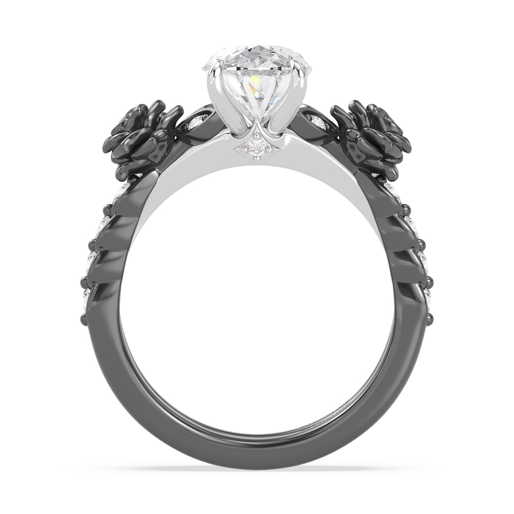 Enchanted Star Lab Grown Diamond 14K Gold Maleficent Rose Engagement Ring Set with Black/White Cut Diamond in 14KT Oval view 3
