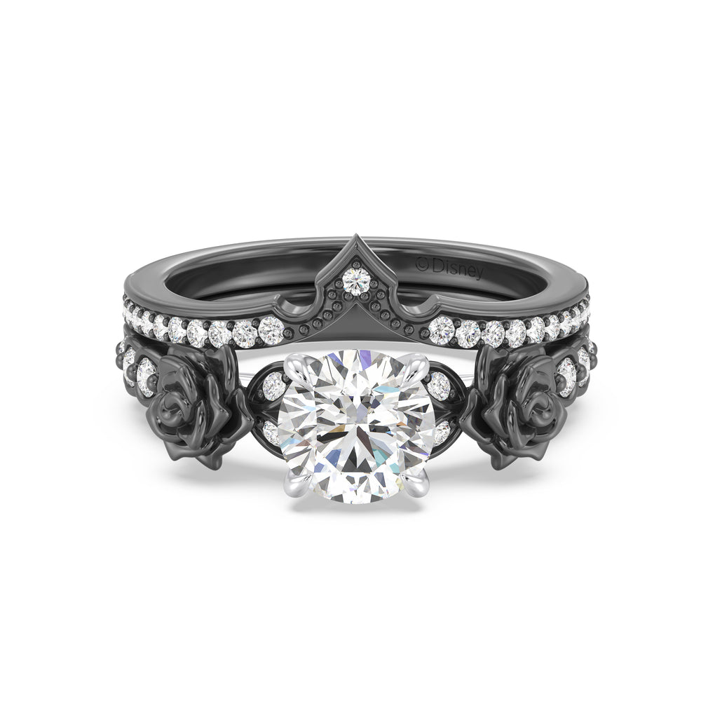 Enchanted Star Lab Grown Diamond 14K Gold Maleficent Rose Engagement Ring Set with Black/White Cut Diamond in 14KT Round view 2
