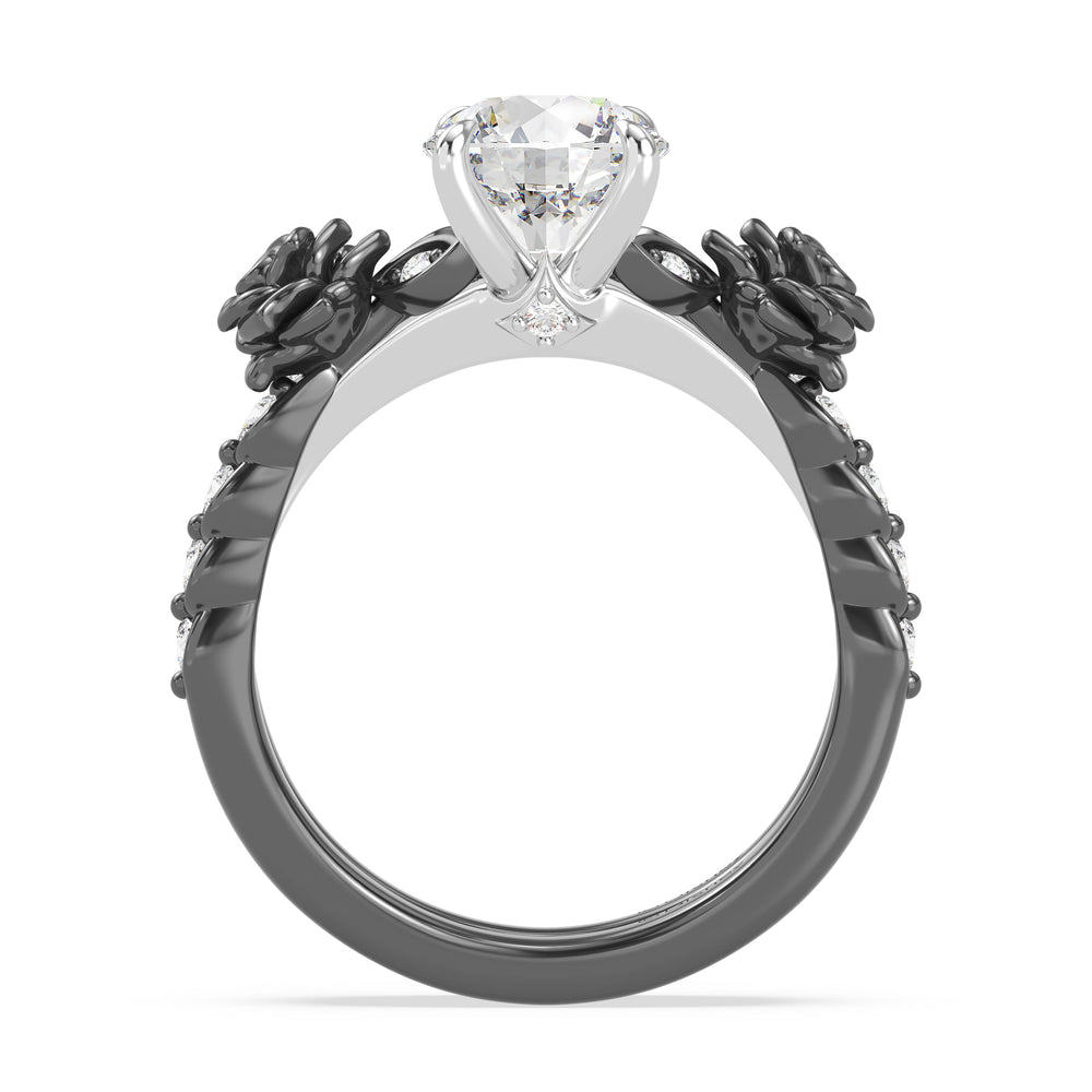 Enchanted Star Lab Grown Diamond 14K Gold Maleficent Rose Engagement Ring Set with Black/White Cut Diamond in 14KT Round view 3
