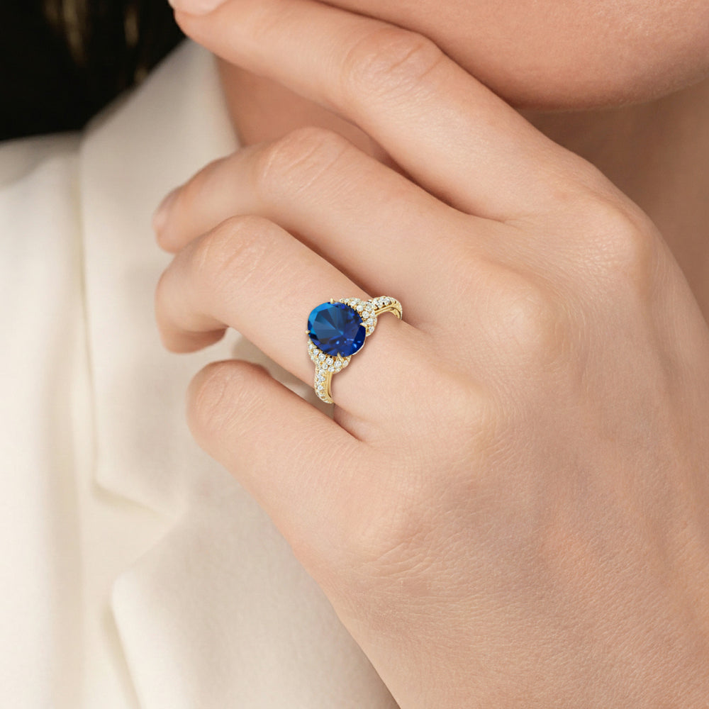The Aurielle Ring with Created Blue Sapphire Cut Diamond in 14KT Platinum view 6
