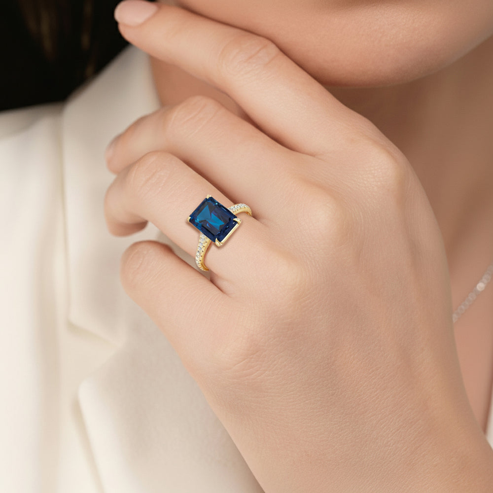 The Rosavira Ring with Created Blue Sapphire Cut Diamond in 14KT Rose Gold view 6
