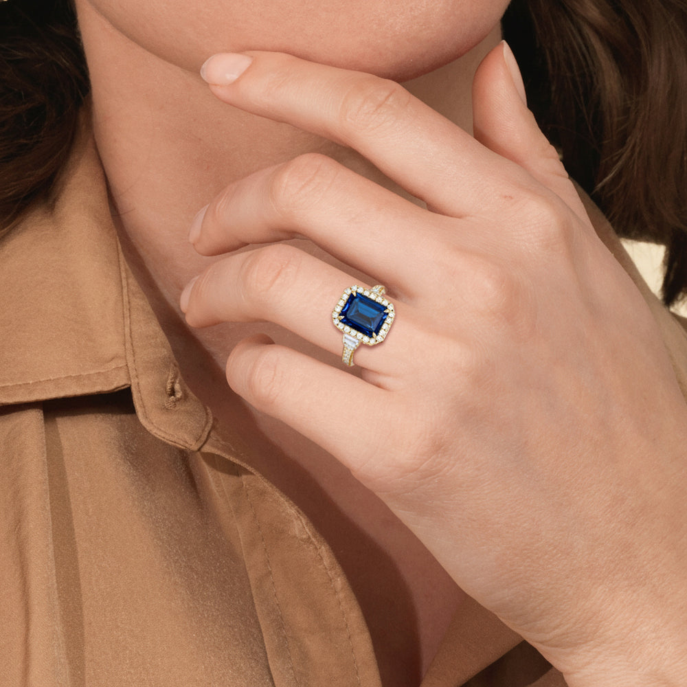 The Nocturne Ring with Created Blue Sapphire Cut Diamond in 14KT Rose Gold view 6
