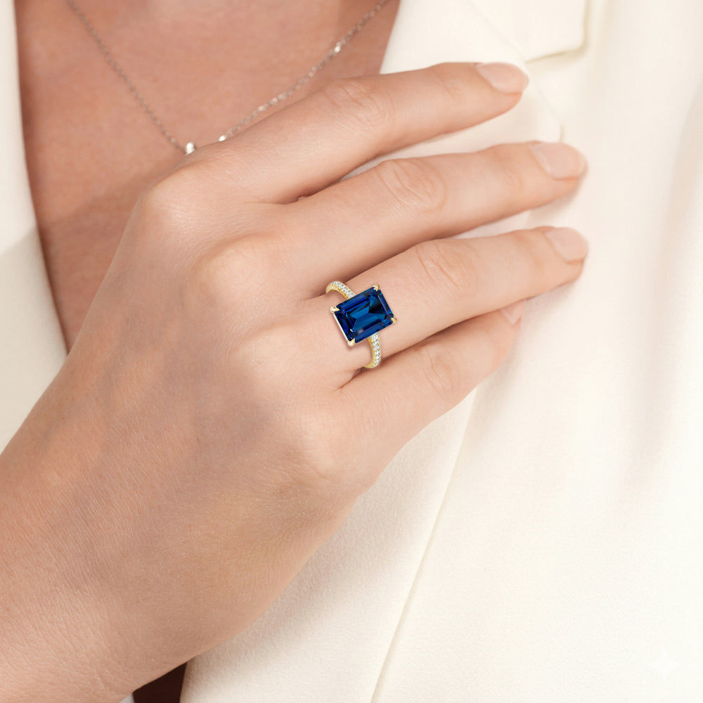 The Rosavira Ring with Created Blue Sapphire Cut Diamond in 14KT Platinum view 5
