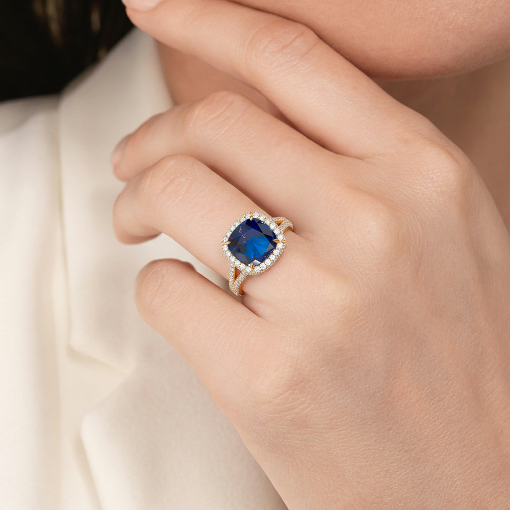 The Viridalis Ring with Created Blue Sapphire Cut Diamond in 14KT Yellow Gold view 5
