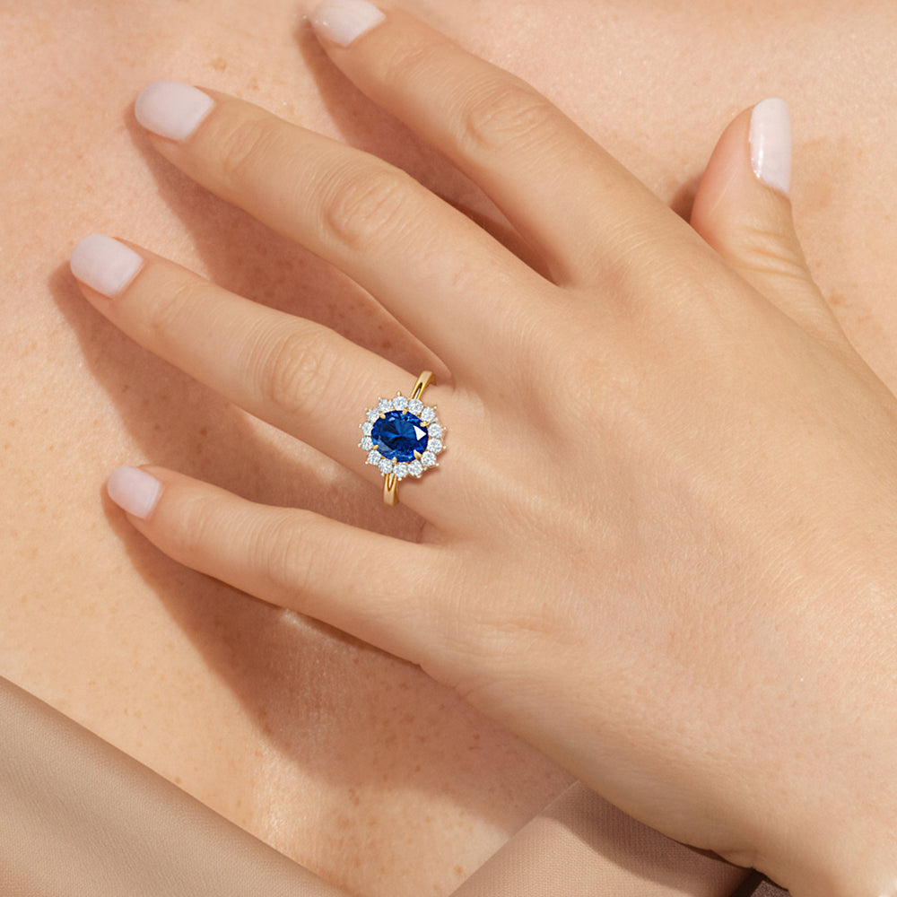 The Spencer Ring with Created Blue Sapphire Cut Diamond in 14KT Yellow Gold view 4

