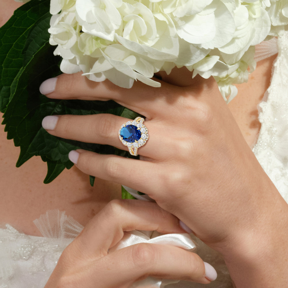 The Esmer Ring with Created Blue Sapphire Cut Diamond in 14KT Yellow Gold view 5
